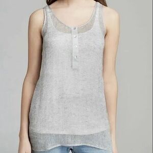 Eileen Fisher Woven Sheer Gray Linen Mesh Sleeveless Tunic Tank Top S